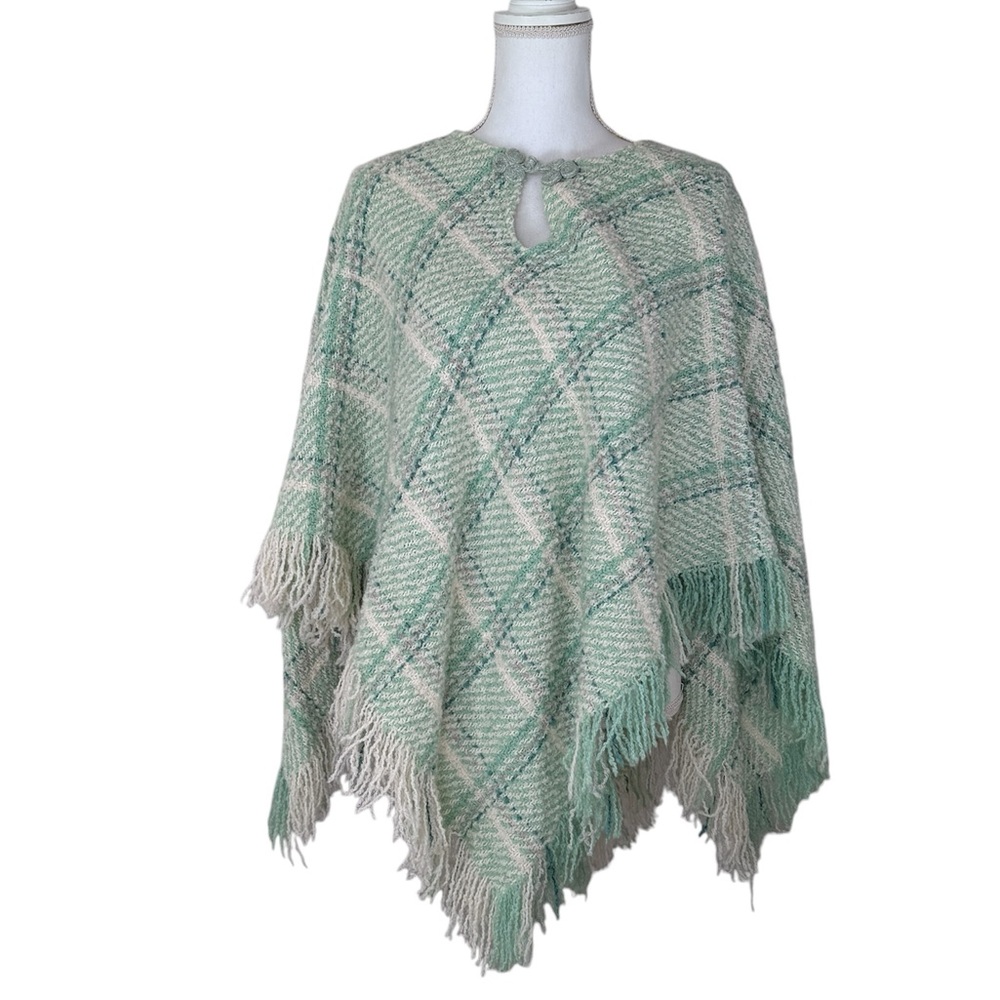 Boyne Valley Weavers Cape Sweater Ireland Plaid Green Wool Alpaca